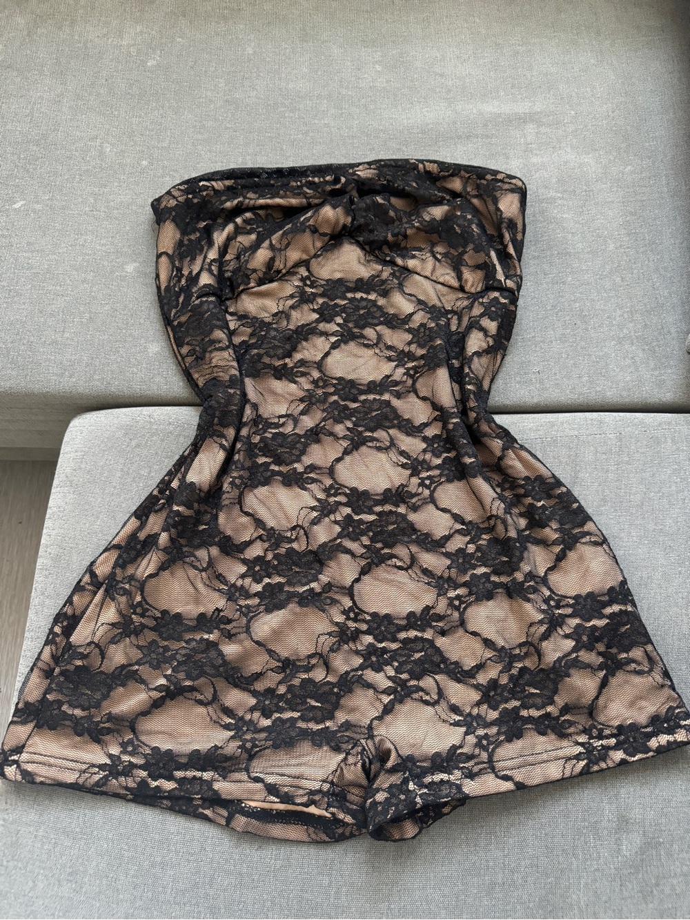 Black Lace Overlay Nude Strapless Romper
